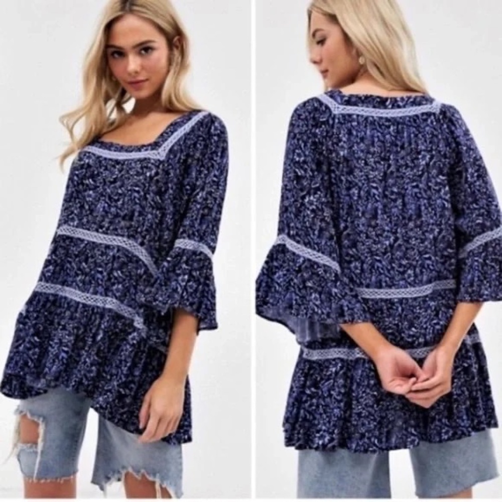 FREE PEOPLE Blue Talk About It Tunic - Picture 2 of 7